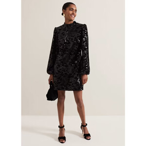 Phase Eight Trudy Black Sequin Velvet Shift Dress